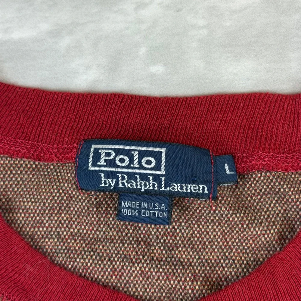 Vintage Polo Ralph Lauren Henley Shirt Mens L Red USA Made